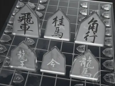 Chess Japanese Shogi - glass mirror - modern Low-poly 3D model