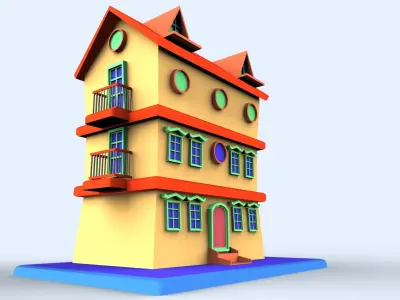 Colorfull cartoon building  Low-poly 3D model