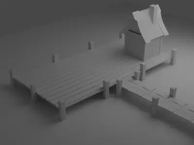 A Solitary Pier in the Stormy Sea Low-poly 3D model