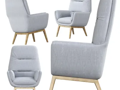 chair lounge in light with wooden legs 3D model