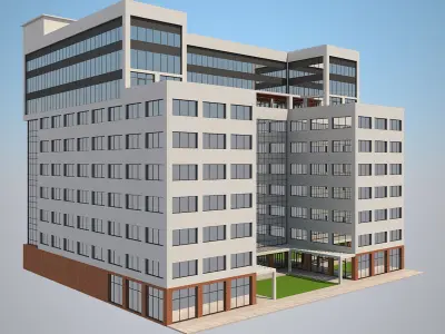 4 Buildings Set 1 building with windows and balconies 3D model