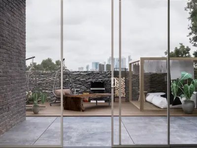 House modern with stone wall 3D model