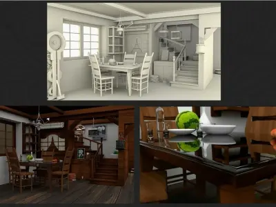 cartoonic 3D vintage Dining hall 3D model
