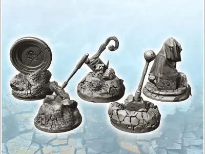 Fantasy accessory set with hammer and shield 1 - Medieval Gothic 3D print model