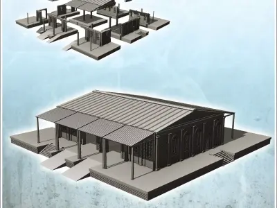 Platform shed with access ramps and awnings 16 - Modern WW2 WW1  3D print model