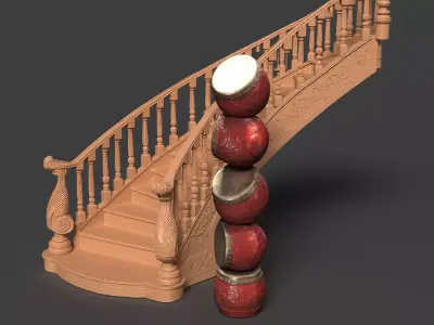 Chinese Stair with Drums  Low-poly 3D model