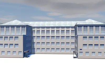 Factory office building on cloudy day Low-poly 3D model