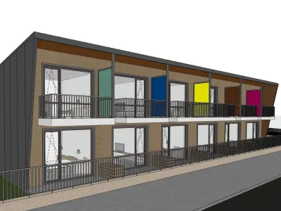 Motel modern apartment building with balconies Low-poly 3D model