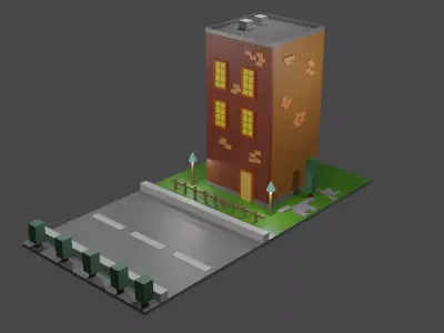 low poly building Low-poly 3D model