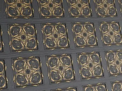 Ornate Gold Inlay Black Wood PBR Seamless Texture