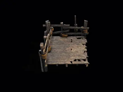 Wooden Bridge Low-poly 3D model 5