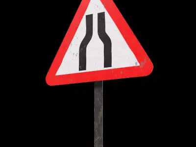Narrow road ahead Roadsign Low-poly 3D model