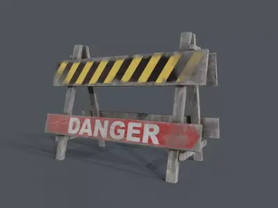 Traffic Barricade with Danger Sign Low-poly 3D model