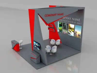 Booth Exhibition Stand Stall 6x6m Height 500 cm 3 Side Open 3D model