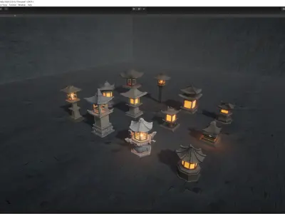12 Stone Lanterns Low-poly 3D model