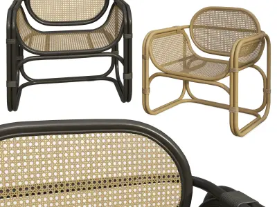 Fannie Wicker Rattan Square Arm Chair 3D model