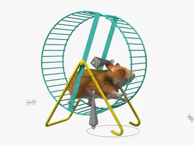  Small Hamster Runs in Wheel Animated Fur Rigged For Blender 