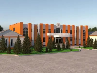 building orange house surrounded 3D model