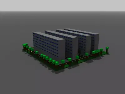 Mini city Low-poly 3D model