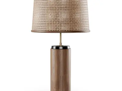 Wooden rattan table lamp 3D model