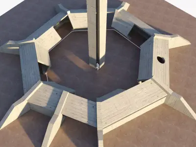 Modern Concrete Resting Area Low-poly 3D model