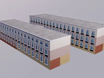 School building on cloudy day 3D model