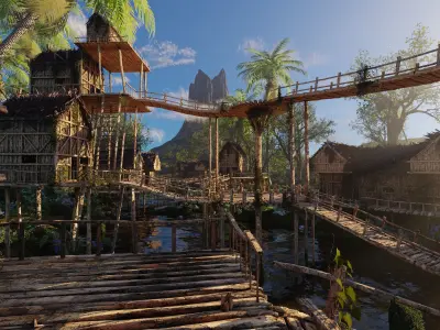 Riverside Village Scene 3D model