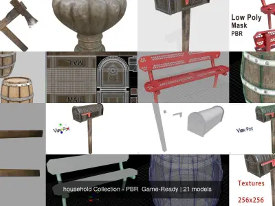household Collection - PBR - household - low poly  3D Model Pack