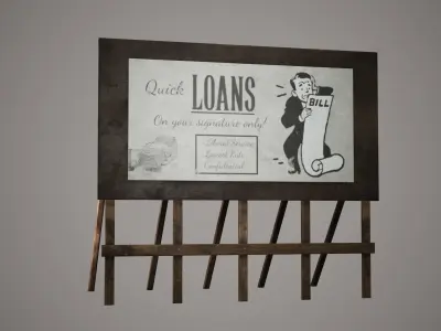 Billboard Set Low Poly Game Ready sign that says larrets bank Low-poly 3D model