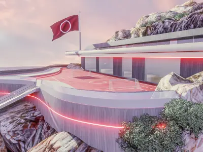 Modern Build futuristic Exterior island rock 3D Low-poly 3D model