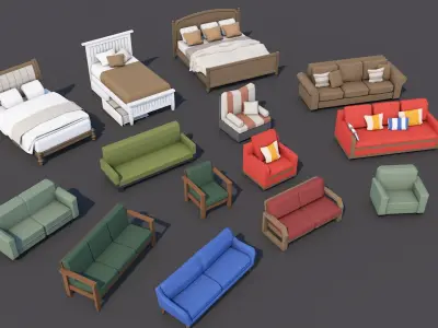  1000 Low Poly Interior Furniture Mega Pack Collection 