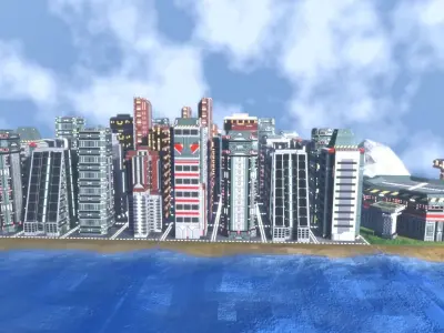 Futuristic city map tiles Low-poly 3D model