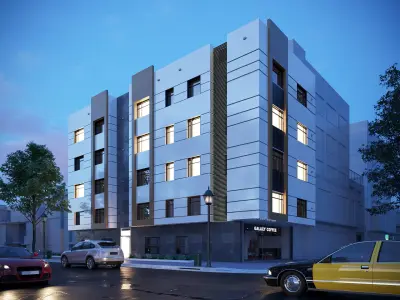 Residential Building Exterior Scene 3D model Day Rainy and Night 3D model