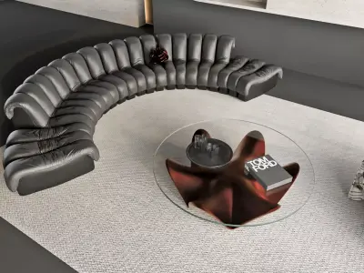 Modern Curved Sofa Lounge with Sculptural Coffee Table 3D model