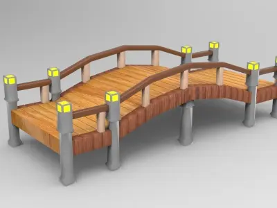 Bridge Low Poly wooden with lights Low-poly 3D model