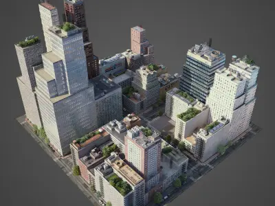 Realistic City District C23-A31 3D model