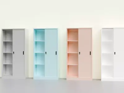 Modern Metal Office Cupboard with Sliding Doors  3D Model 3D model