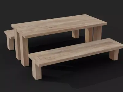 Picnic Table Barcelona Bench Low-Poly Low-poly 3D model