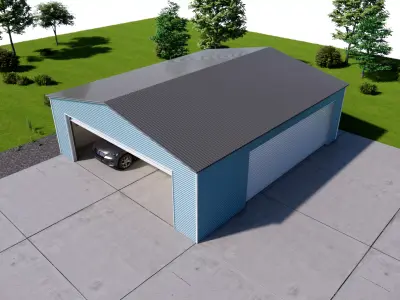 Metal Carport 2 Doors Garage Corrugated Steel Shed Low-poly 3D model