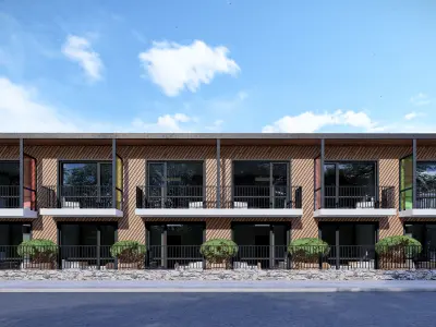 Motel modern apartment building with balconies Low-poly 3D model