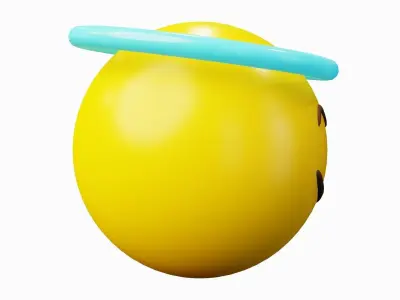 Smile Angelic Halo yellow ball Emoji or Smiley 3D model