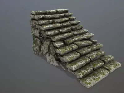 stairs stone wall Low-poly 3D model