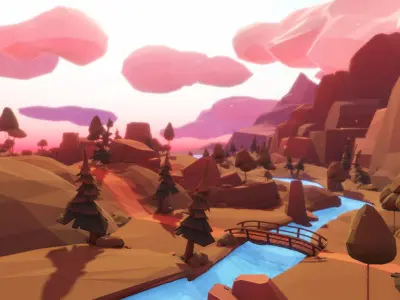 Mountain forest context Lowpoly 3D model