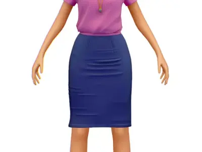 High Poly Subdivision Secretary Girl Avatar Low-poly 3D model