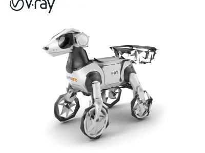 Delivery Robot Dog Model Pack with Modular Baskets Low-poly 3D model