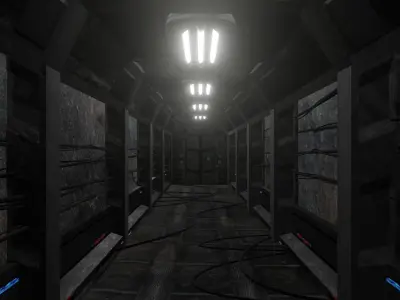 Dark sci-fi hallway Low-poly 3D model