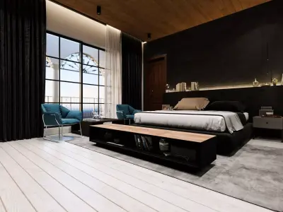 Cozy Bedroom And Bathroom 3D model