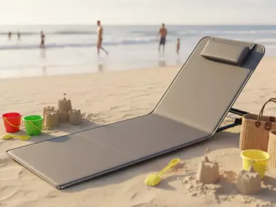 Beach Sun Lounger with Back-Headrest 3D model