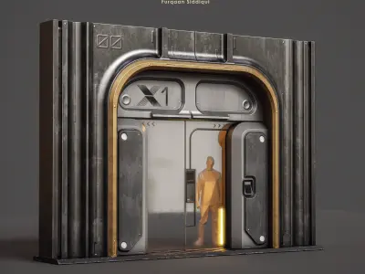 Sci-fi Door X1 PBR Low-poly 3D model