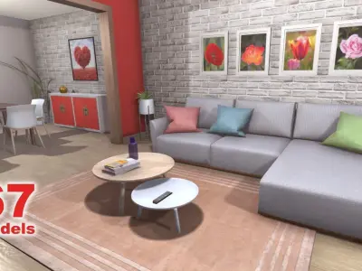 Elegant Living Room Low-poly 3D model